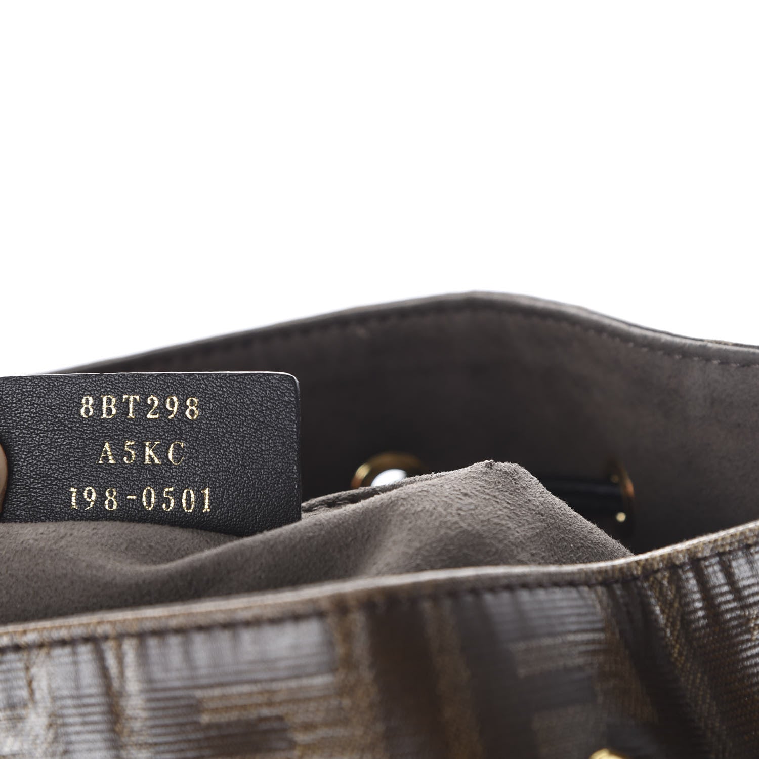 Fendi Glazed Fabric Vitello Grace F is Fendi FF 1974 Stamp Patch Grande Mon Tresor Bucket Bag Mogano Panna Black 8 of 10