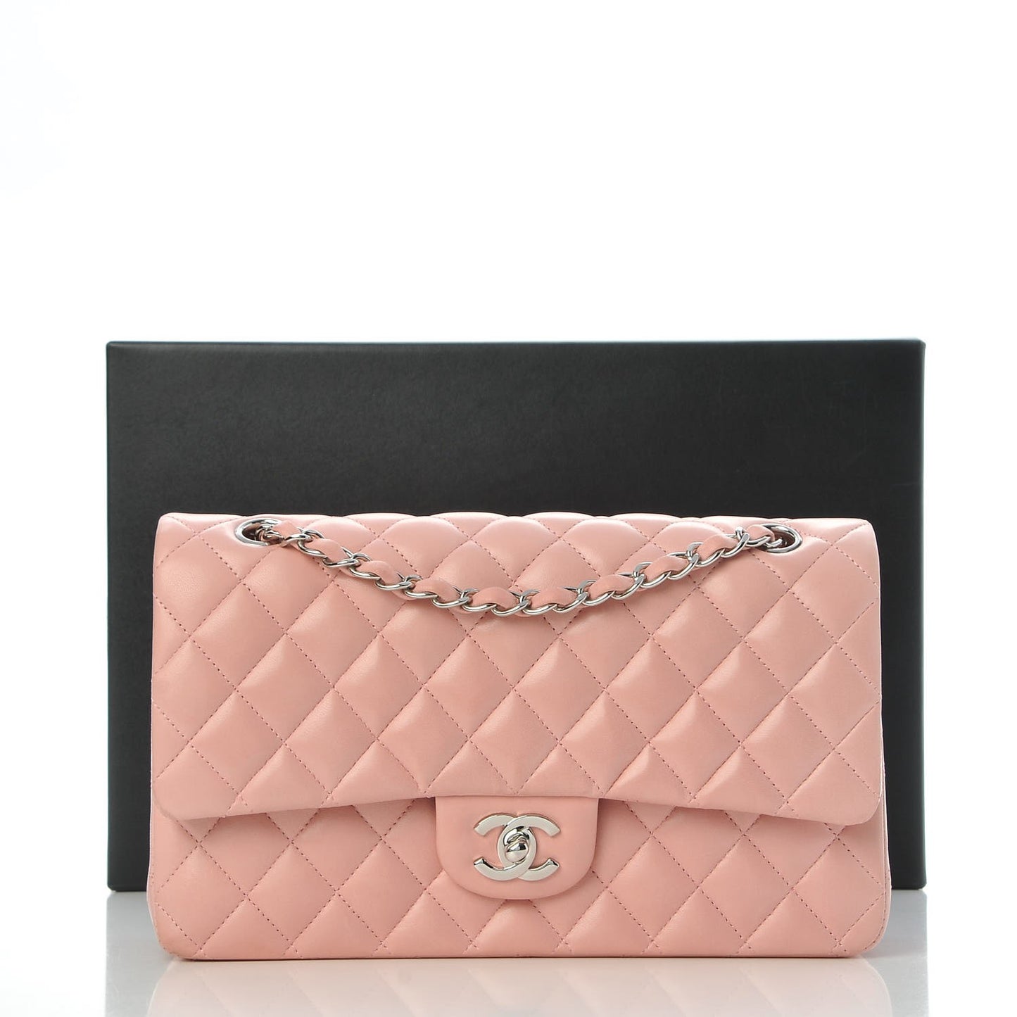 Lambskin Quilted Medium Double Flap Light Pink