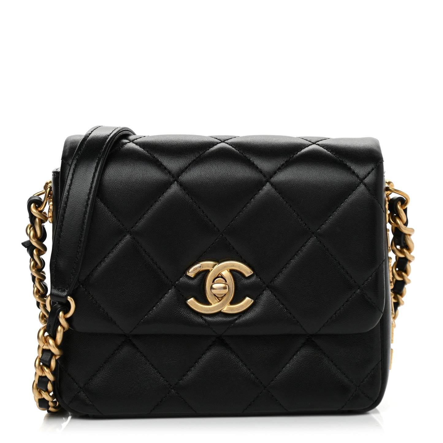 Lambskin Quilted Mini Side Note Flap Black