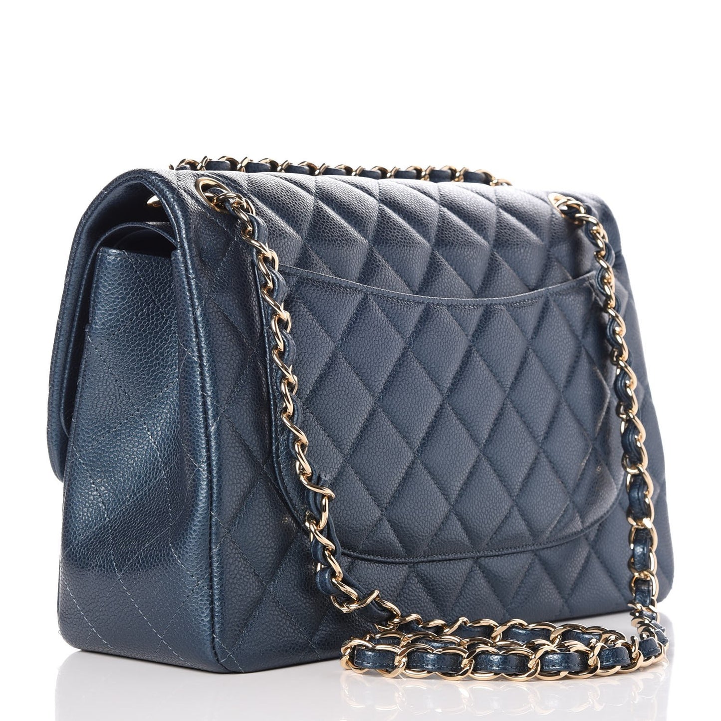 Metallic Caviar Quilted Jumbo Double Flap Dark Blue