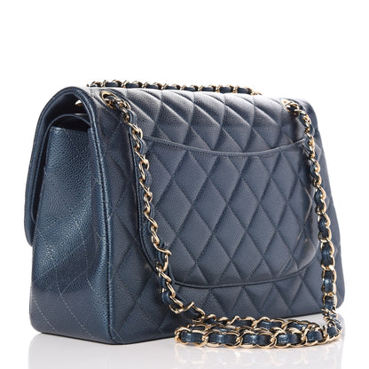 Chanel Metallic Caviar Quilted Jumbo Double Flap Dark Blue 4 of 9