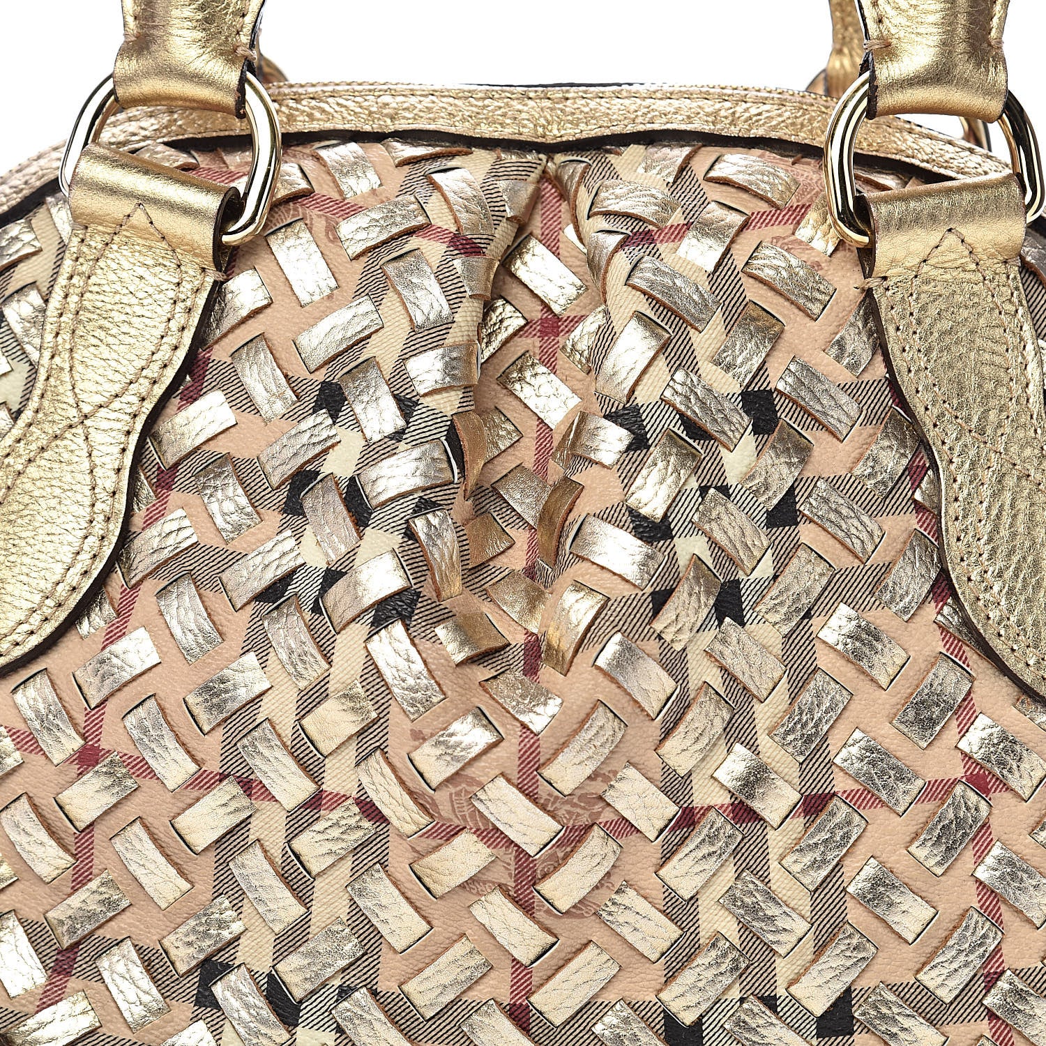 Burberry Metallic Woven Haymarket Check Small Thornley Satchel Gold 13 of 13