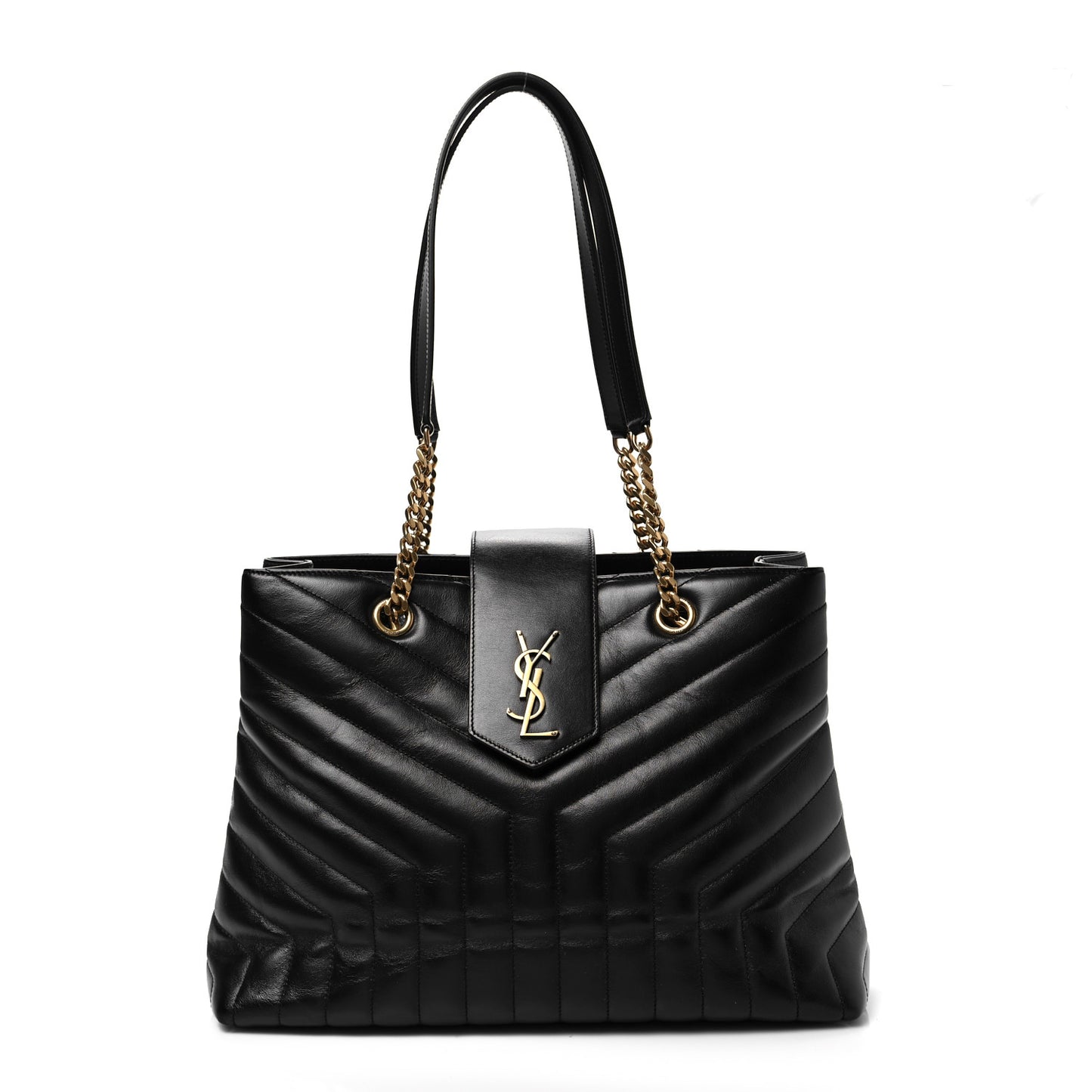 Calfskin Y Quilted Monogram Large Loulou Shopper Black