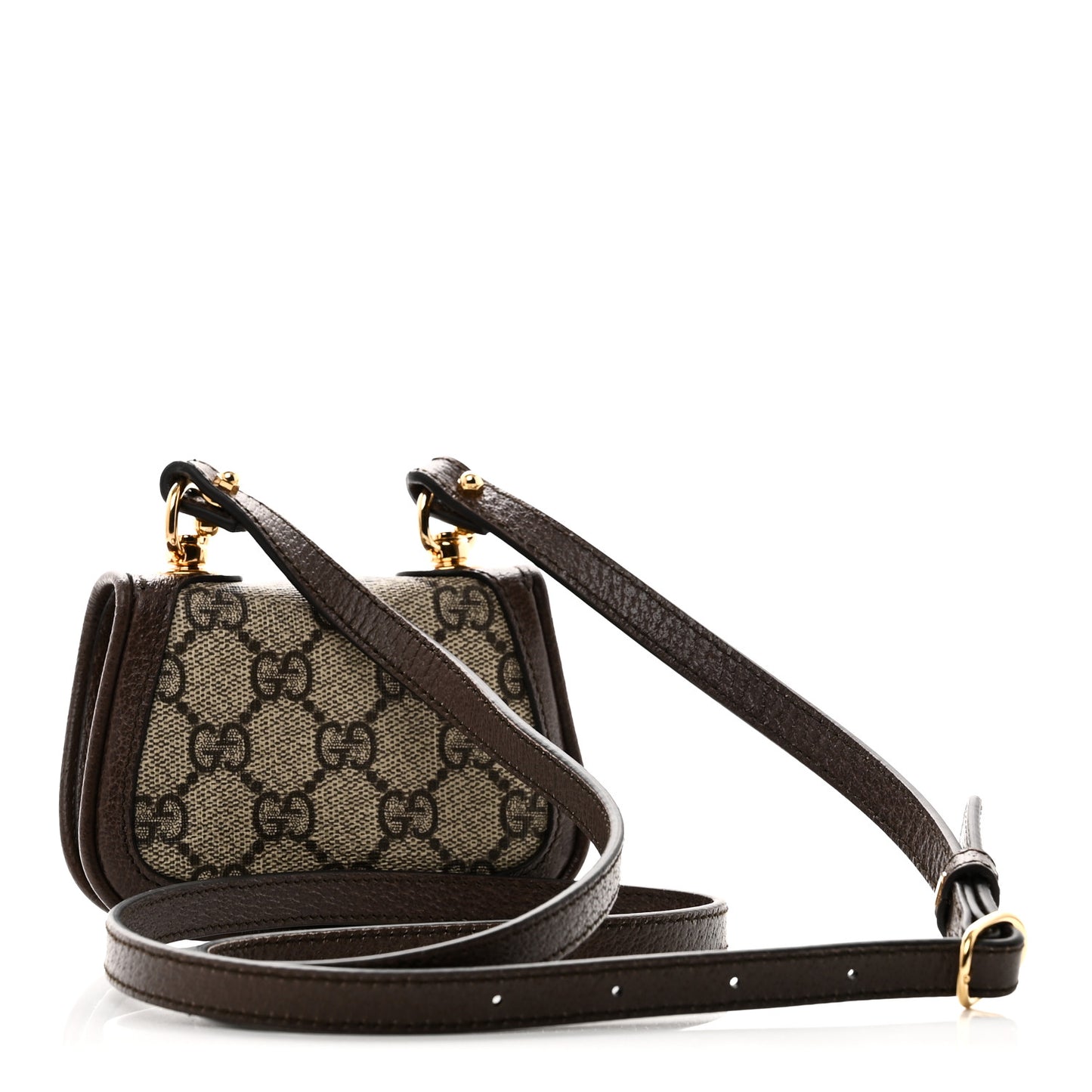 GG Supreme Monogram Textured Dollar Calfskin Blondie Card Case Wallet with Strap Beige Ebony New Acero