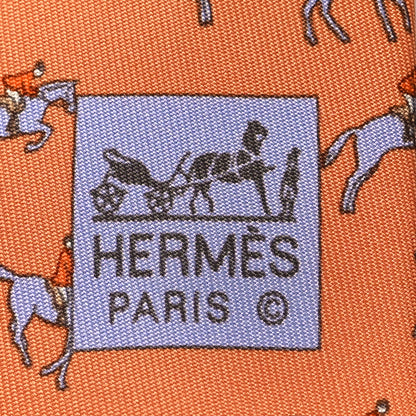 Hermes Printed Silk Mens Neck Tie Orange 3 of 5