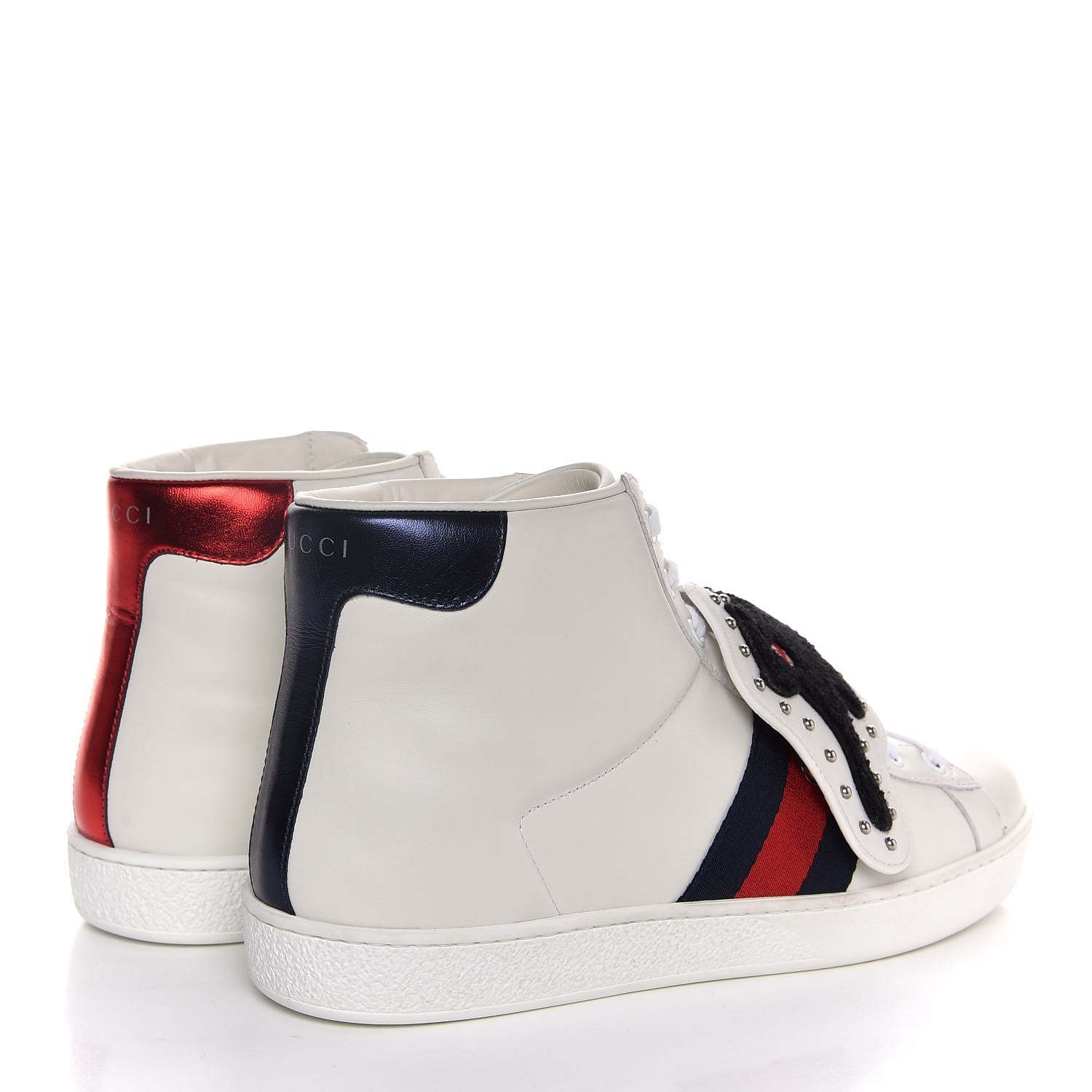 Gucci Calfskin Web Panther Embroidered Mens Ace High Top Sneakers 8.5 White 4 of 9