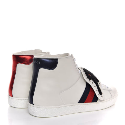 Gucci Calfskin Web Panther Embroidered Mens Ace High Top Sneakers 8.5 White 4 of 9