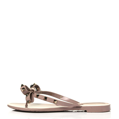 Valentino Garavani PVC Jelly Rockstud Bow Thong Sandals 37 Poudre 1 of 7