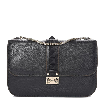 Valentino Garavani Pebbled Calfskin Medium Glam Lock Rockstud Flap Black 1 of 17
