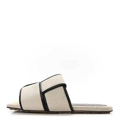 Bottega Veneta Cassette Canvas Patch Flat Sandals 40.5 Natural Black 1 of 9