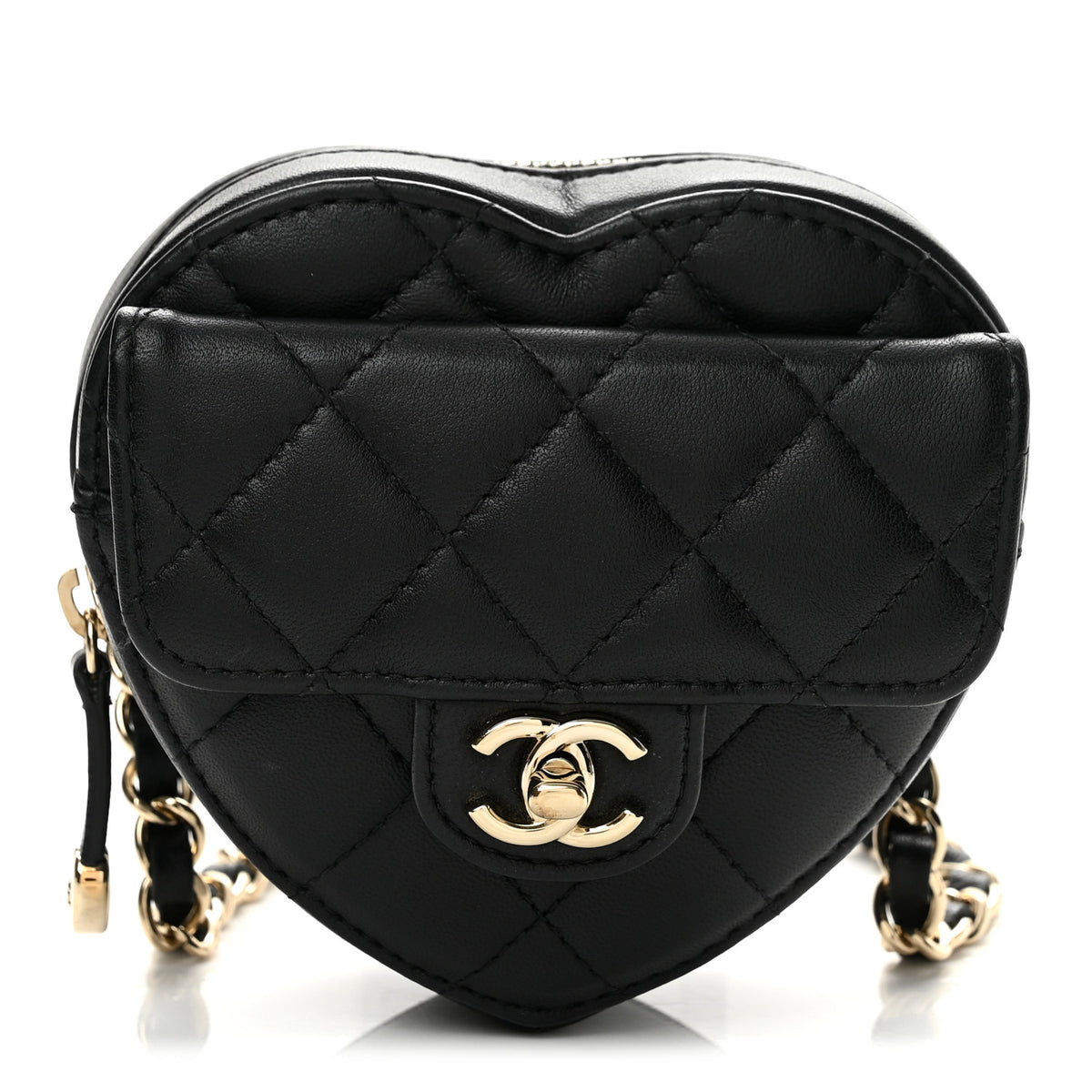 Chanel Lambskin Quilted CC In Love Heart Waist Belt Bag With Chain Black 1 of 12