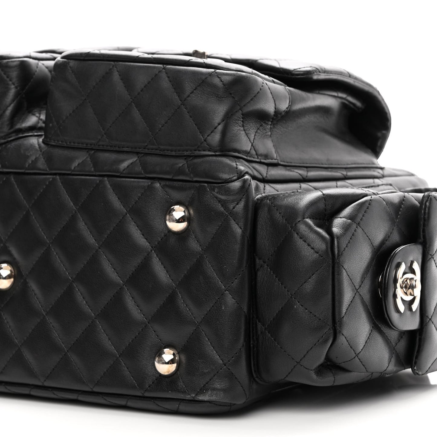 Calfskin Quilted Large Cambon Multipocket Reporter Black