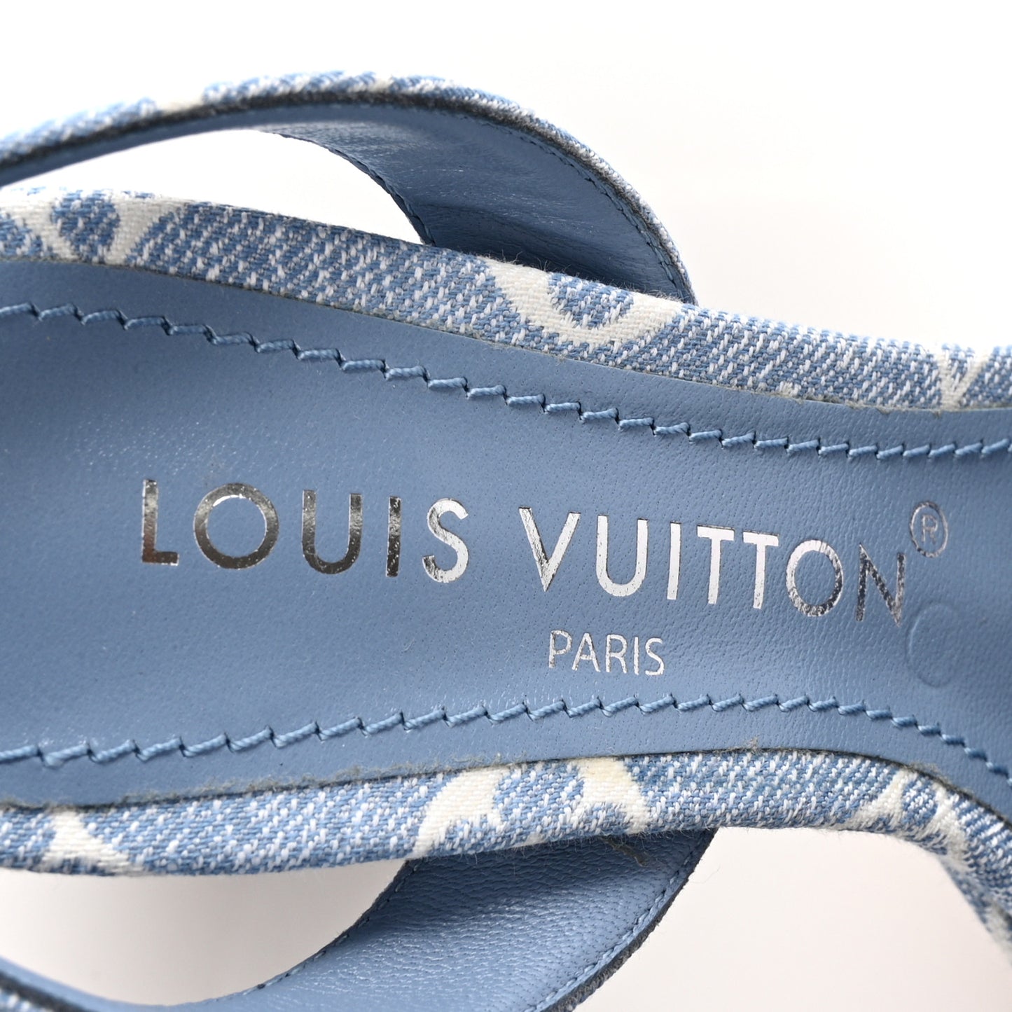 Monogram Jacquard Denim Platform Sandals 36 Blue