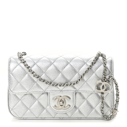 Chanel Metallic Caviar Quilted Mini Rectangular CC Slide Flap Silver 1 of 11