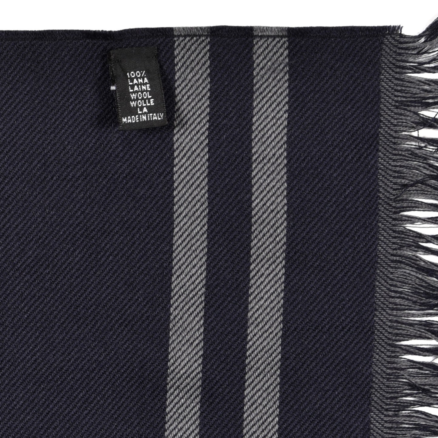Wool Silk Monogram Fringe Scarf Navy Blue