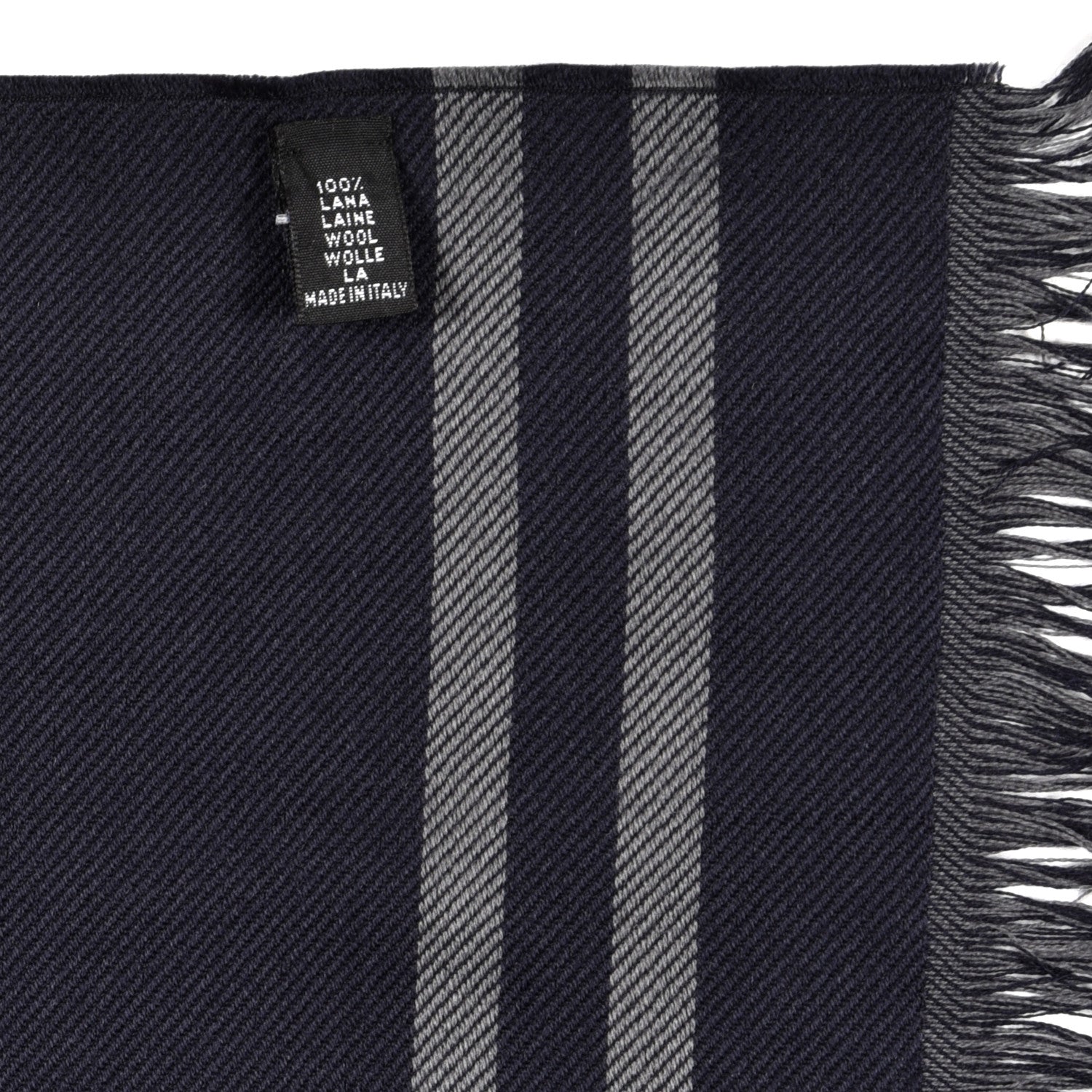 Gucci Wool Silk Monogram Fringe Scarf Navy Blue 4 of 5