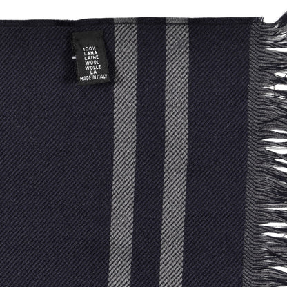 Gucci Wool Silk Monogram Fringe Scarf Navy Blue 4 of 5