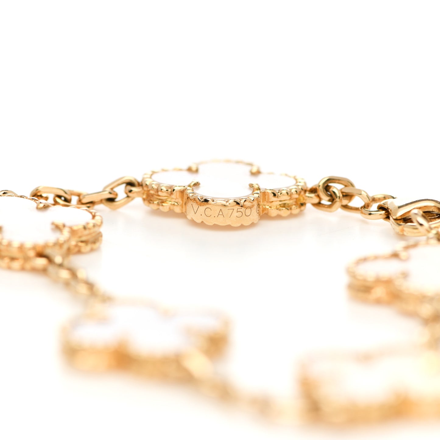 18K Yellow Gold Mother of Pearl 5 Motifs Vintage Alhambra Bracelet