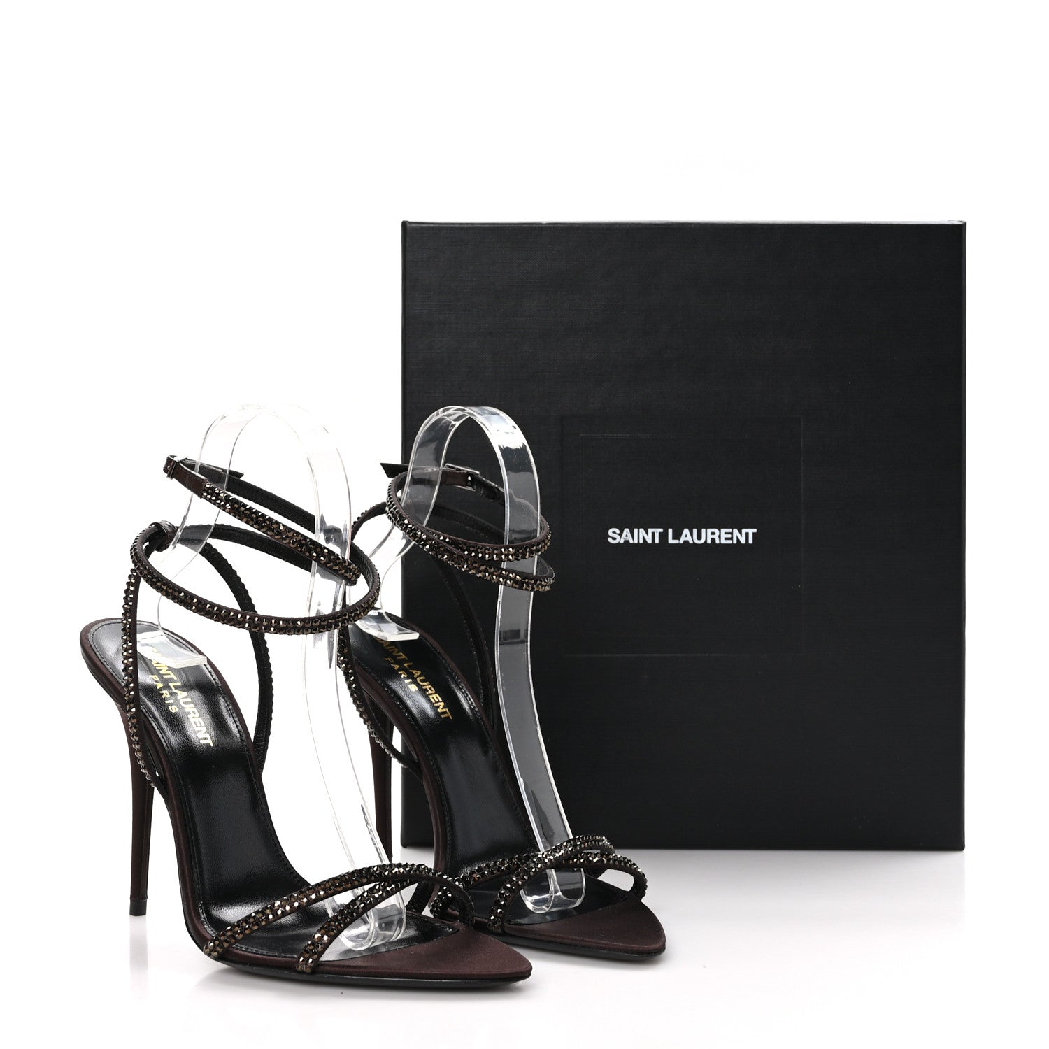 Saint Laurent Satin Crystal Ava 105 Sandals 38.5 Amaranth 8 of 8