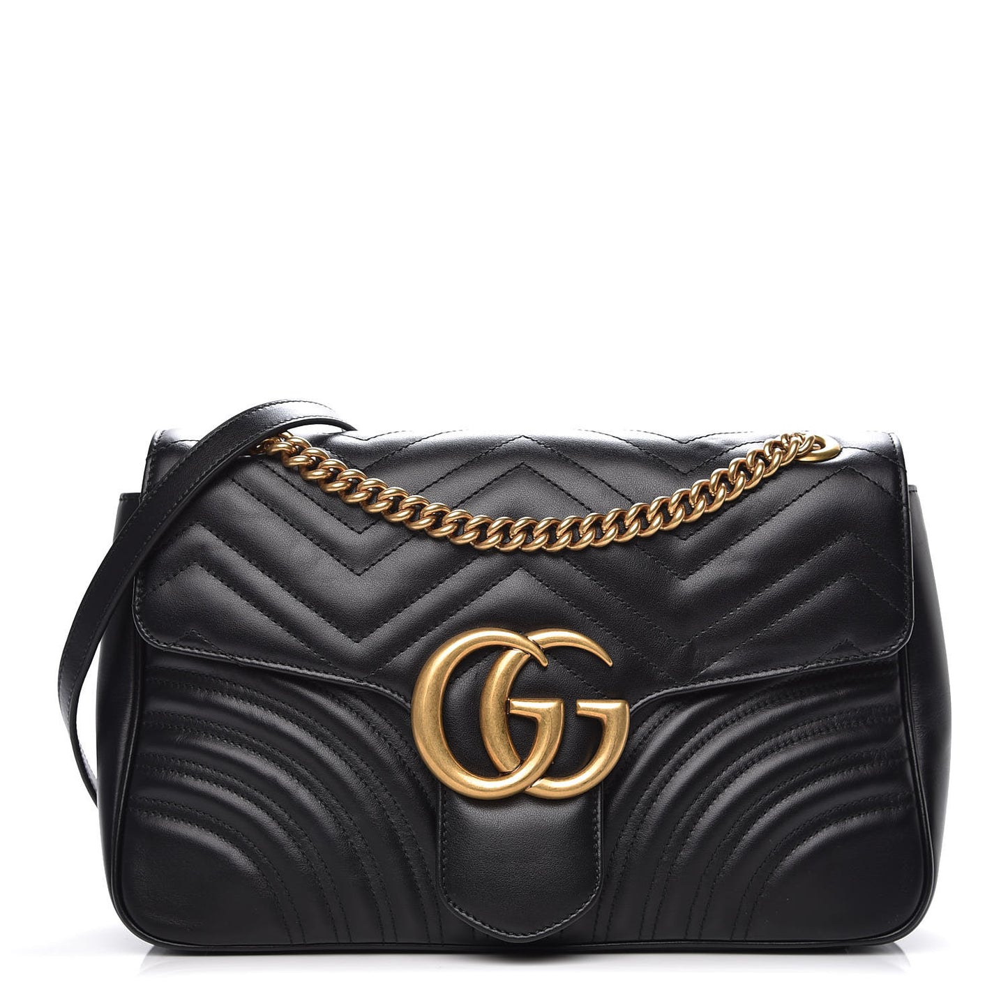 Calfskin Matelasse Medium GG Marmont Shoulder Bag Black