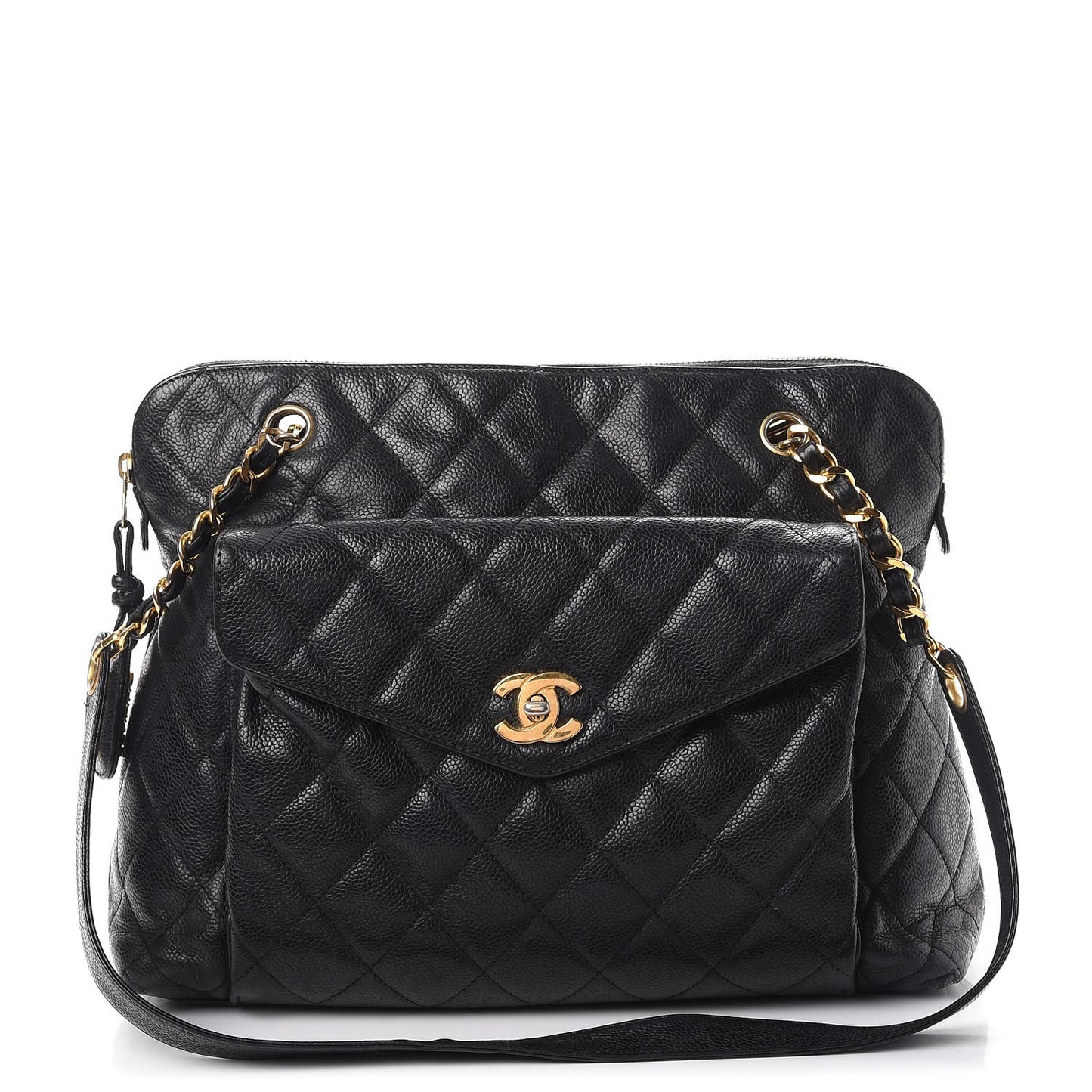 Caviar Quilted Flap Shoulder Bag Black