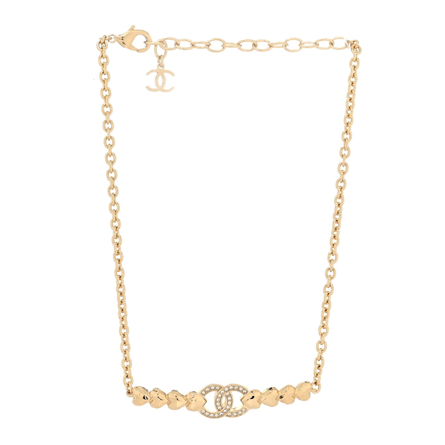 Chanel Crystal CC Heart Link Choker Necklace Gold 3 of 5