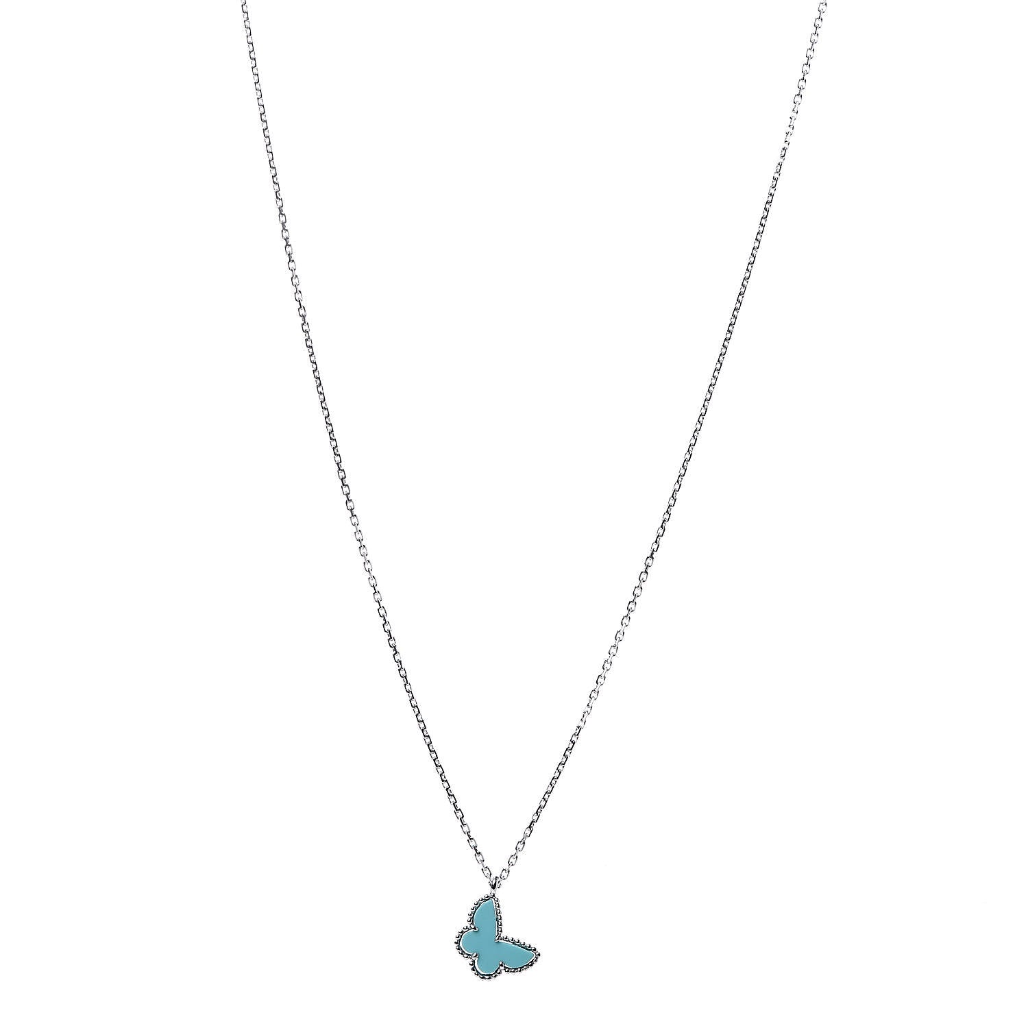Van Cleef & Arpels 18K White Gold Turquoise Sweet Alhambra Butterfly Pendant Necklace 1 of 5
