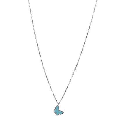 Van Cleef & Arpels 18K White Gold Turquoise Sweet Alhambra Butterfly Pendant Necklace 1 of 5