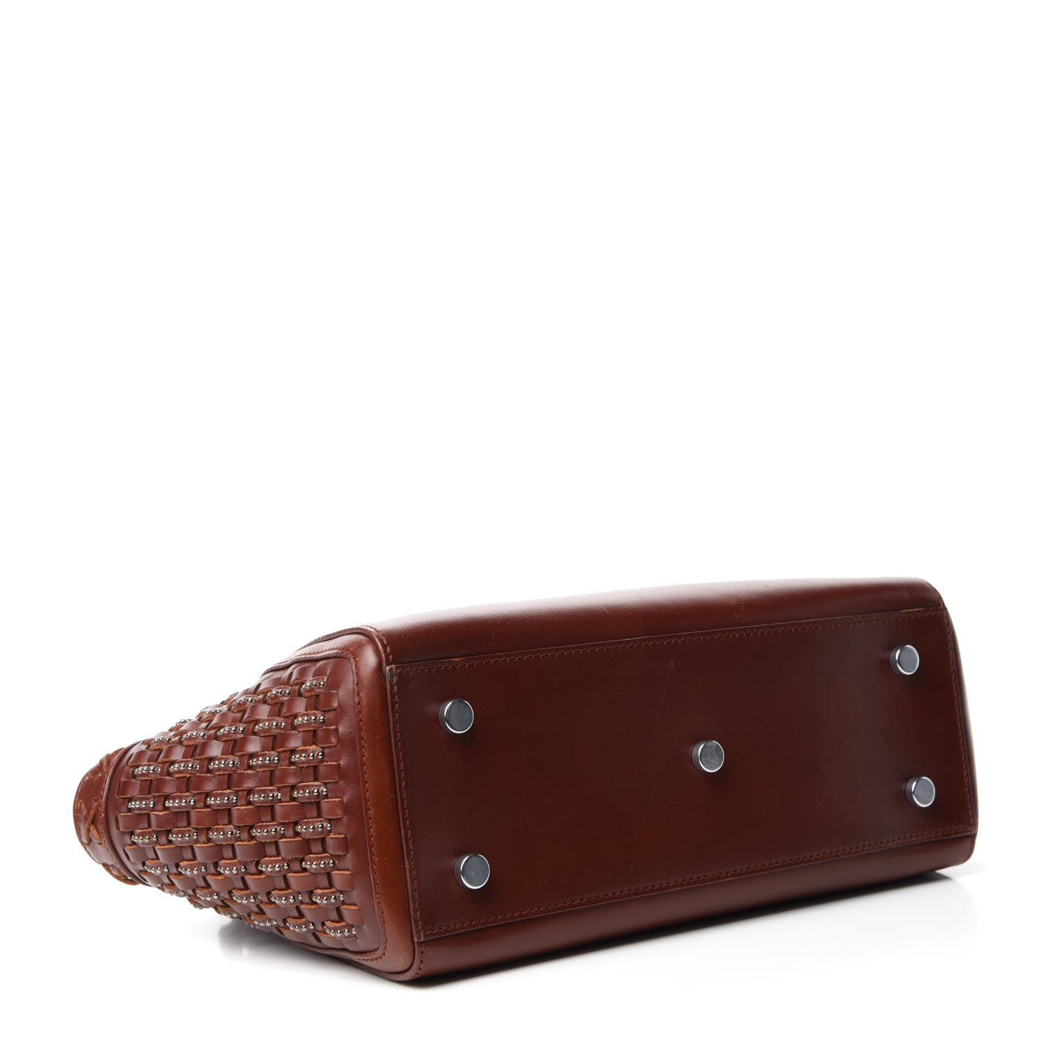 Saint Laurent Calfskin Studded Woven Baby Monogram Downtown Cabas Brown 4 of 17