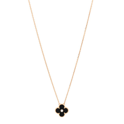 Van Cleef & Arpels 18K Rose Gold Diamond Black Onyx Vintage Alhambra Pendant Necklace 1 of 5