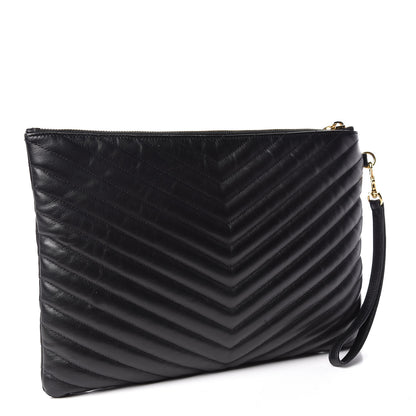 Saint Laurent Calfskin Matelasse Monogram Cassandre Tablet Pouch Black 3 of 9