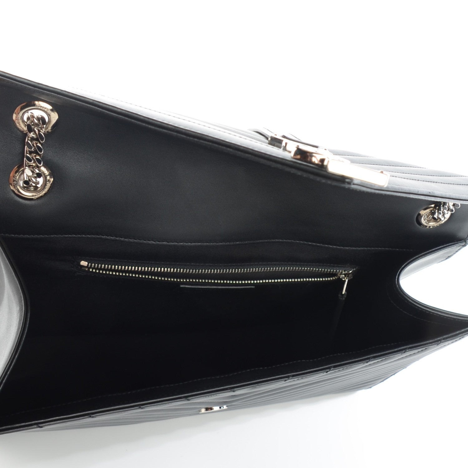 Saint Laurent Smooth Calfskin Matelasse Chevron Large Monogram Satchel Black 5 of 8