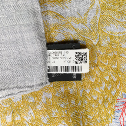 Hermes Cashmere Silk Faubourg Tropical Shawl 140 Gris Chine Rose 4 of 8