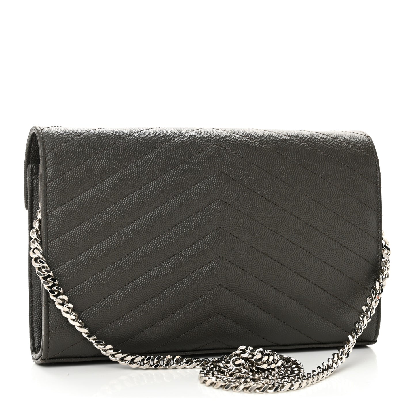 Grain De Poudre Matelasse Chevron Monogram Chain Wallet Fog