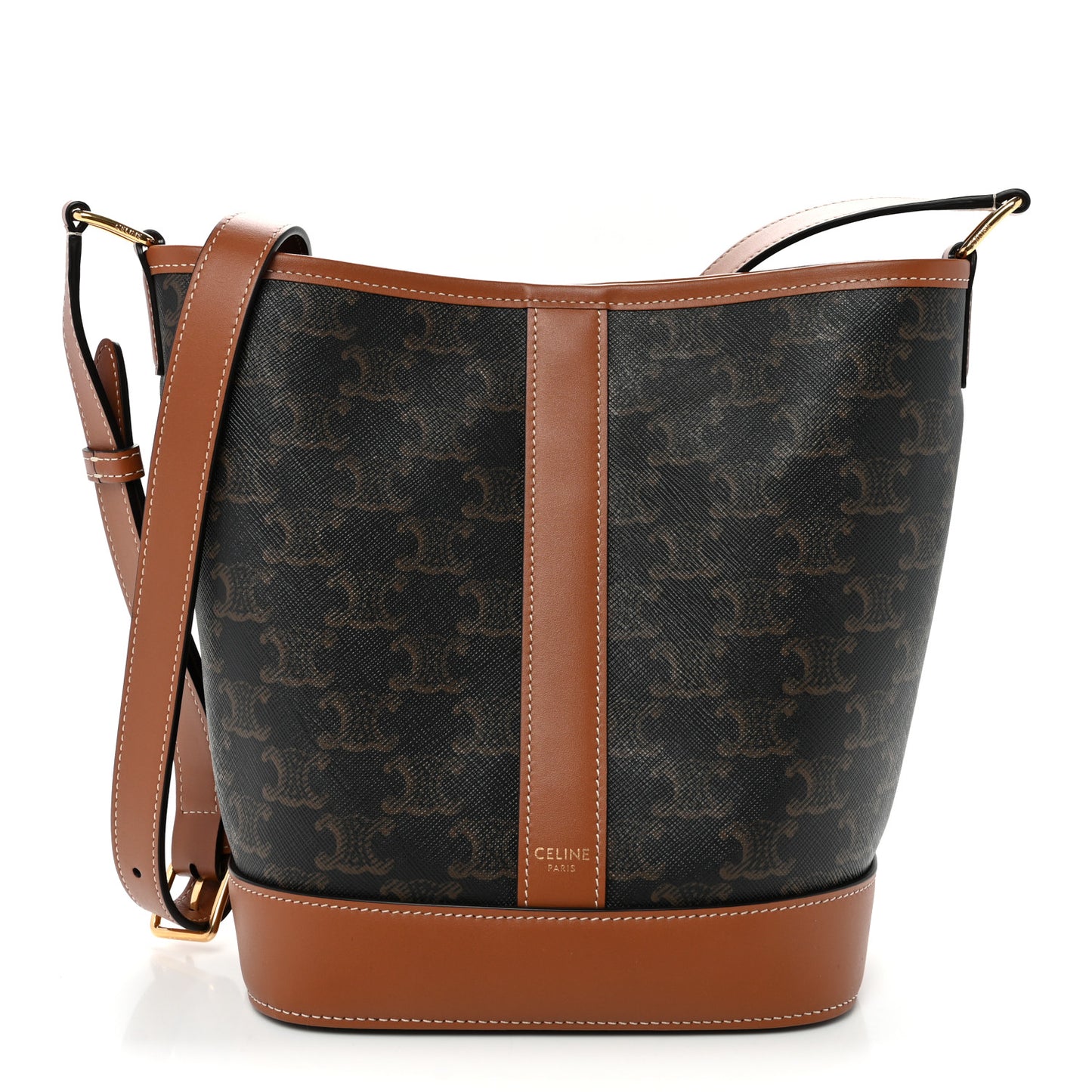 Triomphe Canvas Calfskin Small Bucket Bag Tan