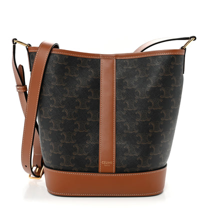 Celine Triomphe Canvas Calfskin Small Bucket Bag Tan 1 of 10