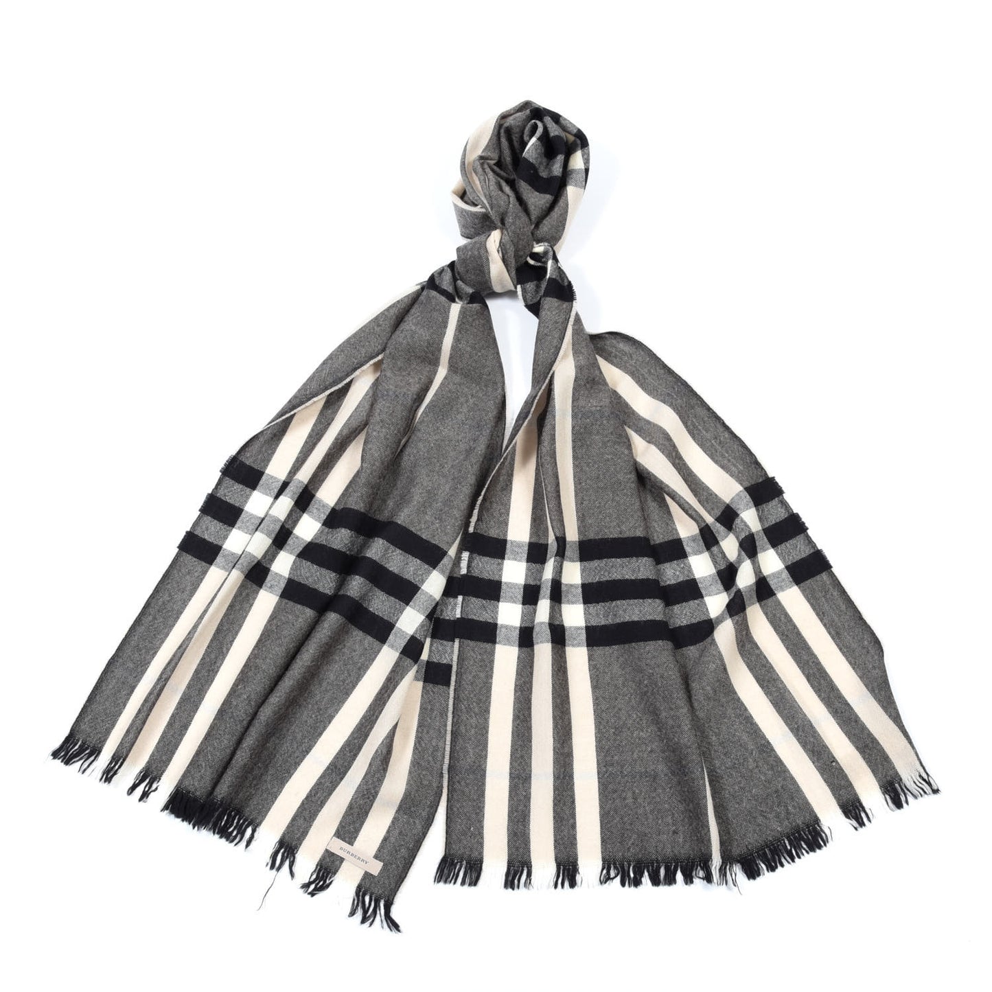 Silk Wool Giant Check Scarf Charcoal
