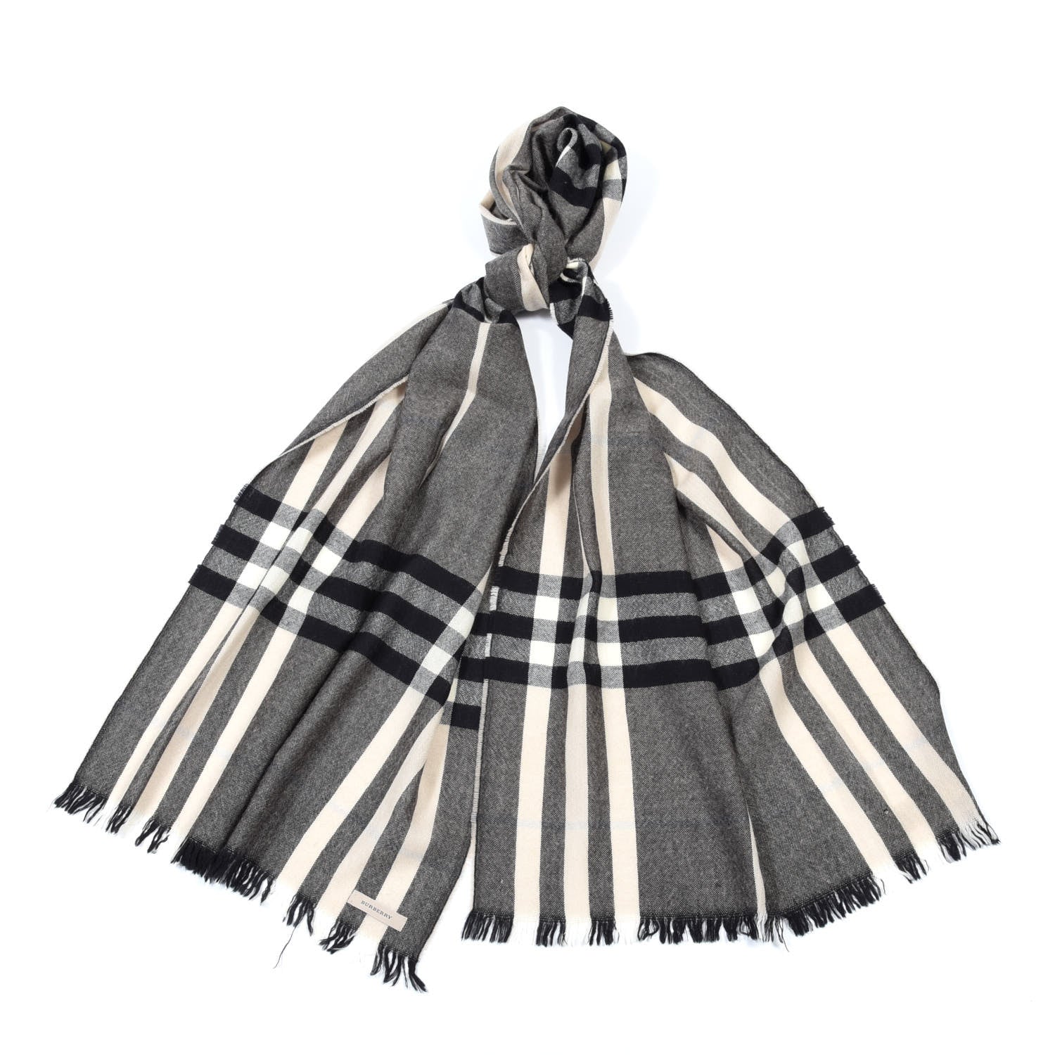 Burberry Silk Wool Giant Check Scarf Charcoal 1 of 5