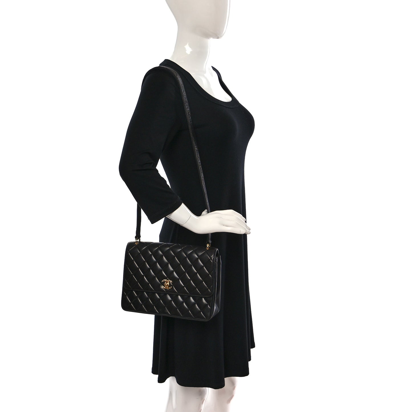 Lambskin Quilted Single Flap Shoulder Bag Black