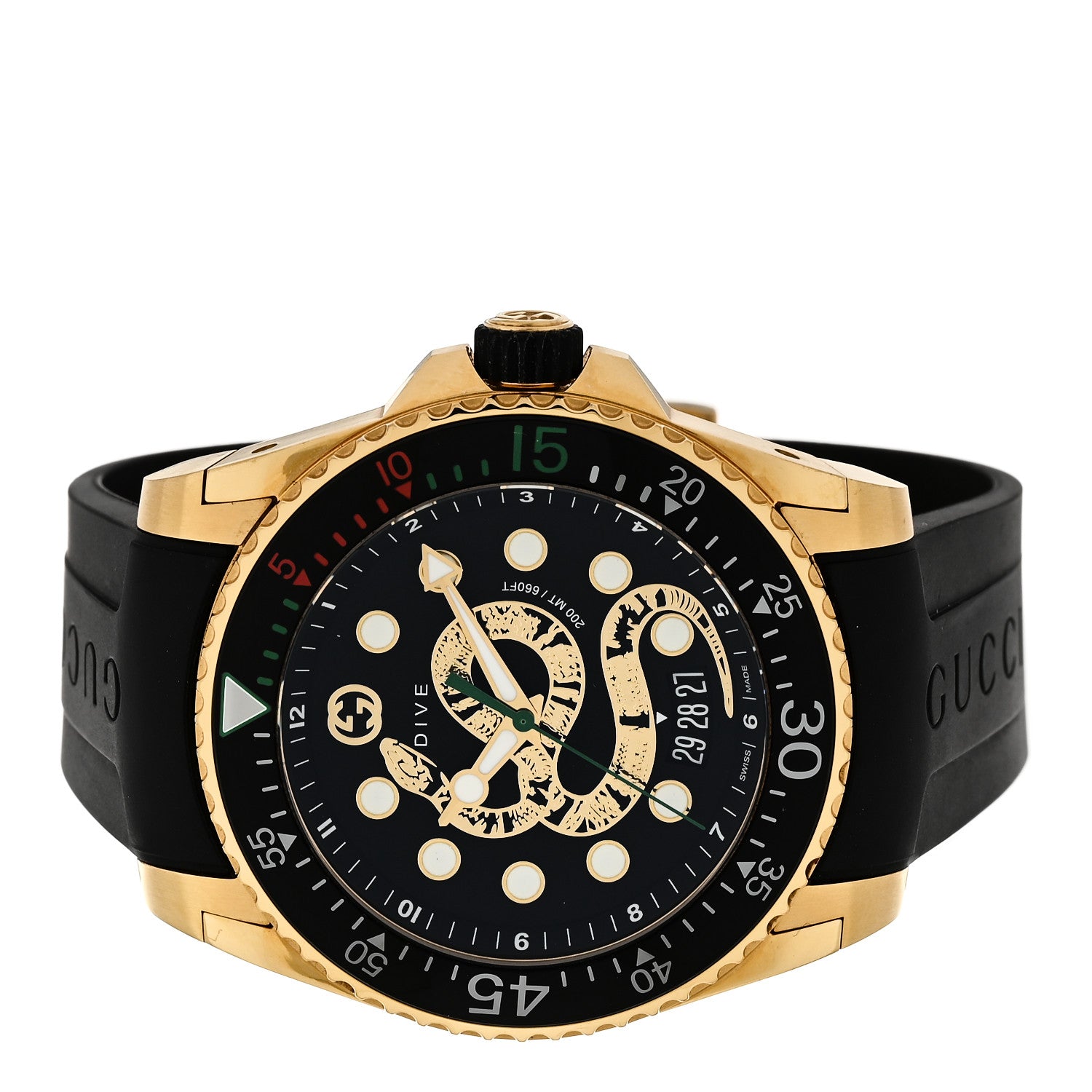 Gucci Stainless Steel Rubber 45mm Dive Snake Quartz Watch Black 2 of 5