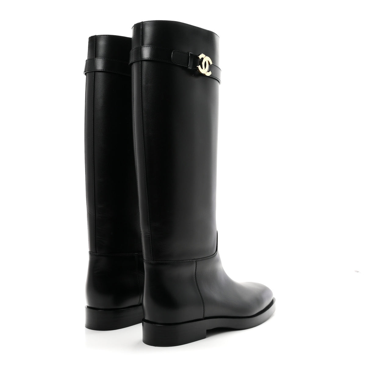 Calfskin CC Buckle High Boots 42 Black