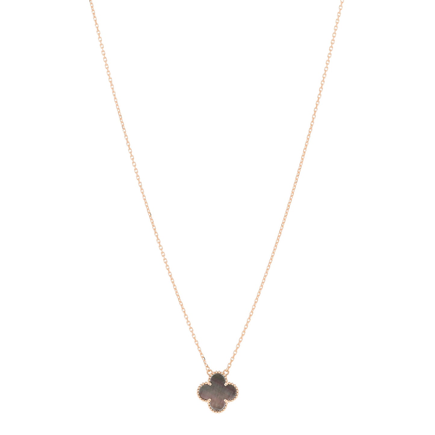 18K Rose Gold Gray Mother of Pearl Vintage Alhambra Pendant Necklace