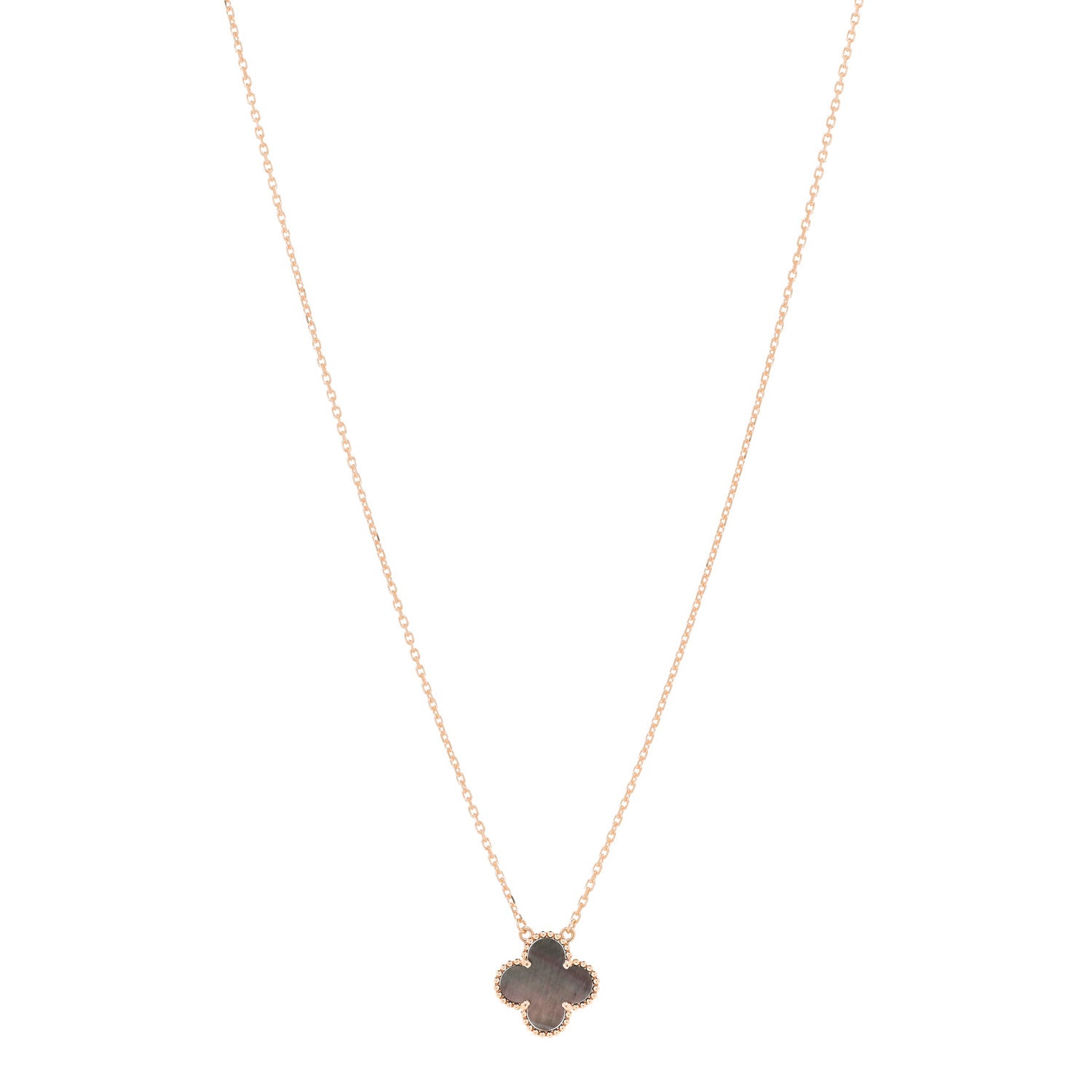 Van Cleef & Arpels 18K Rose Gold Gray Mother of Pearl Vintage Alhambra Pendant Necklace 1 of 5
