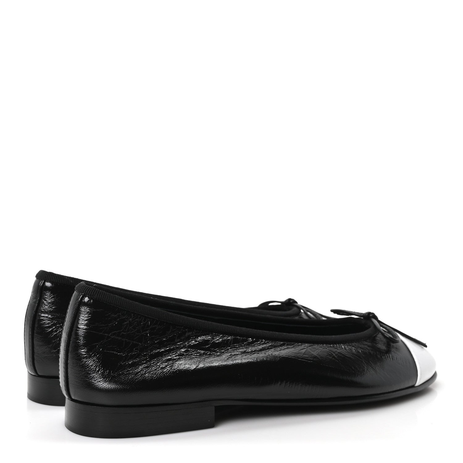 Chanel Crumpled Shiny Lambskin CC Cap Toe Ballerina Flats 37 Black White 5 of 10