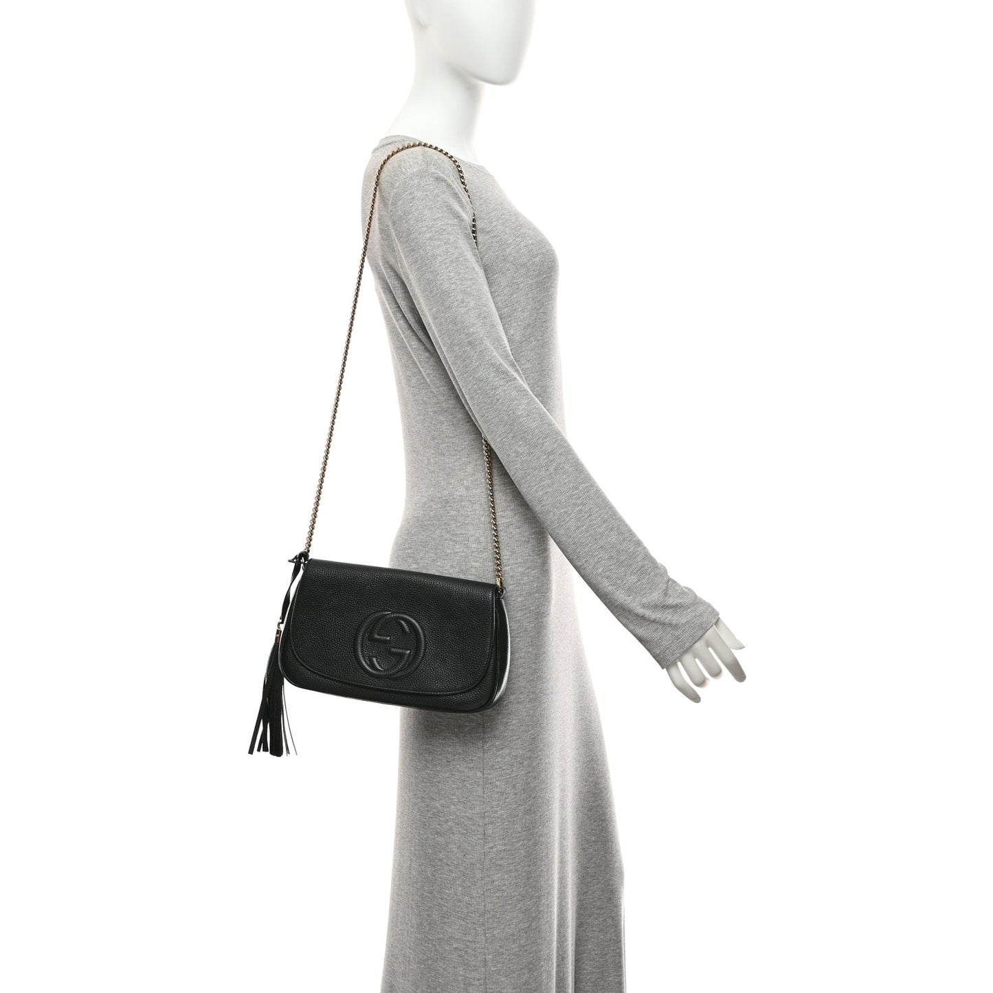 Pebbled Calfskin Medium Soho Flap Crossbody Black