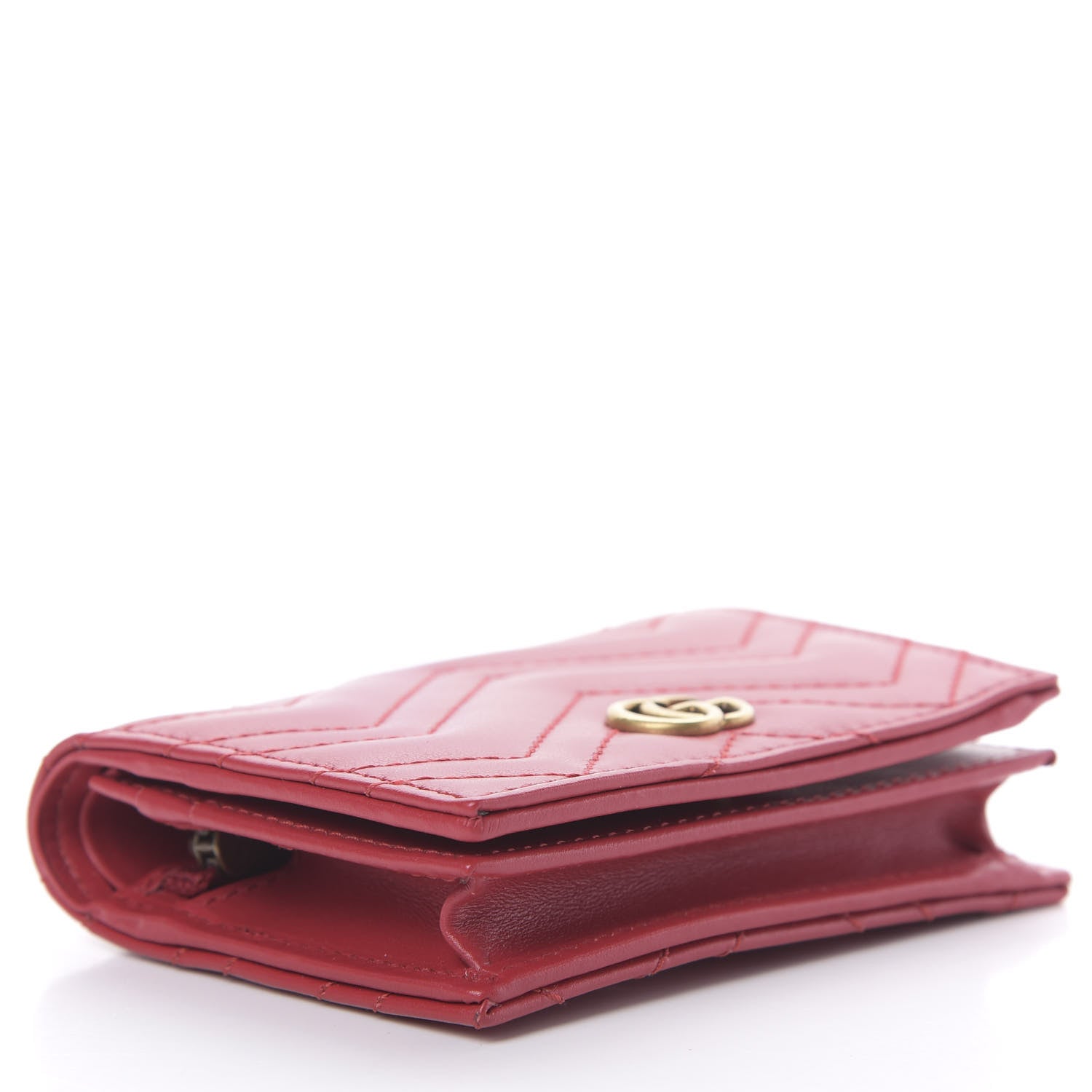 Gucci Calfskin Matelasse GG Marmont Card Case Wallet Hibiscus Red 4 of 8