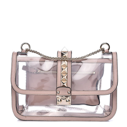 Valentino Garavani PVC Nappa Naked Medium Glam Lock Rockstud Flap Poudre 1 of 10