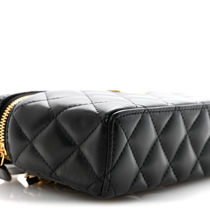 Chanel Lambskin Quilted Crystal Ridged CC Top Handle Slim Vanity Case With Chain Black 9 of 11