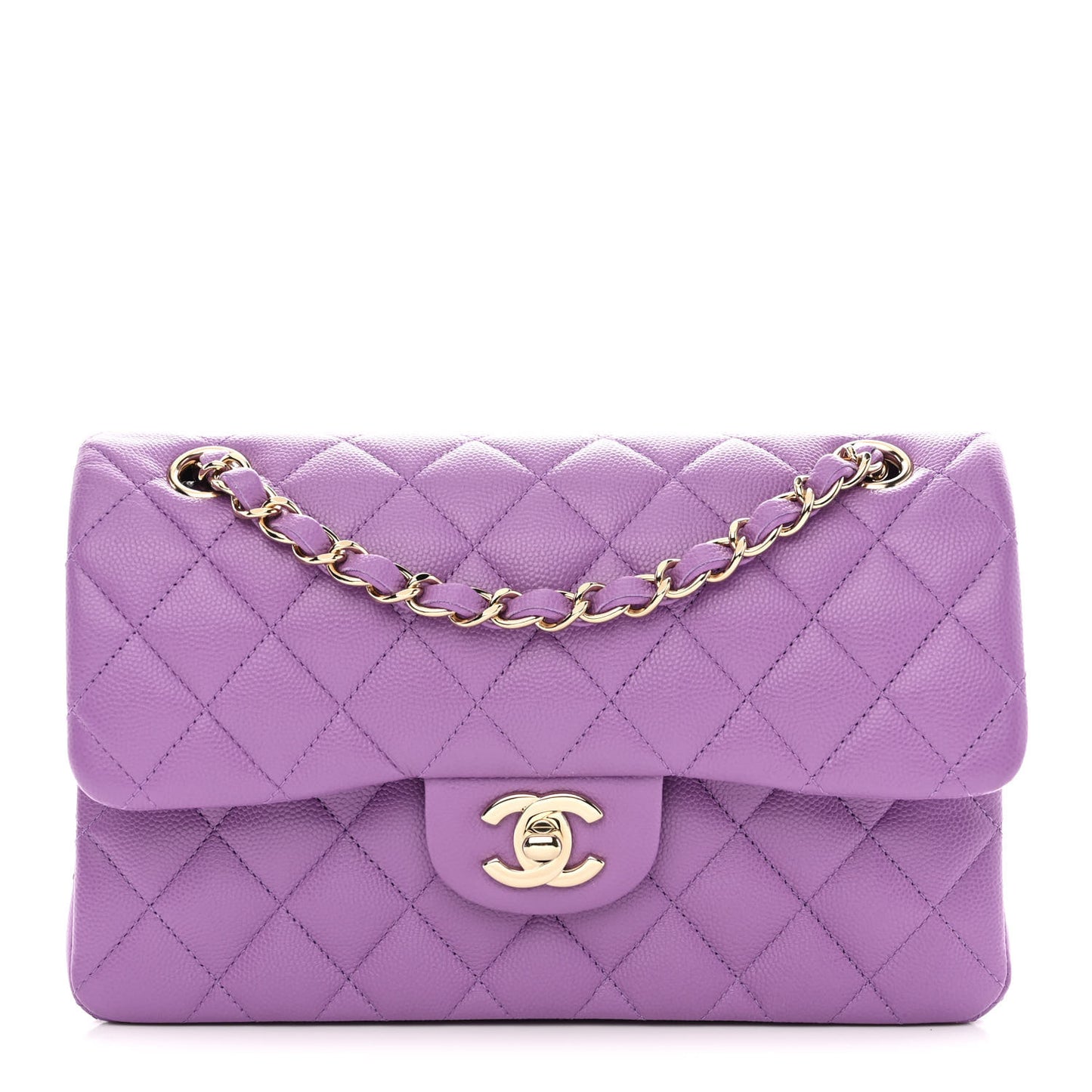 Caviar Quilted Small Double Flap Purple