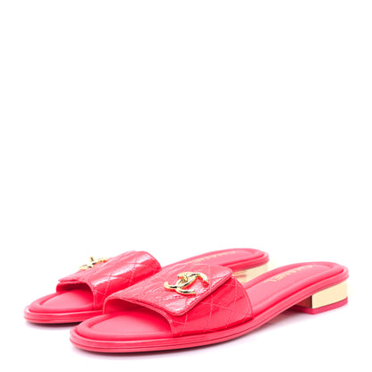 Chanel Patent Goatskin Quilted CC Sandals 38 Dark Pink 4 of 9